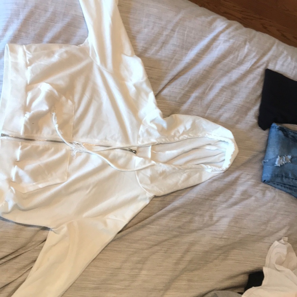 White cropped zipper jacket